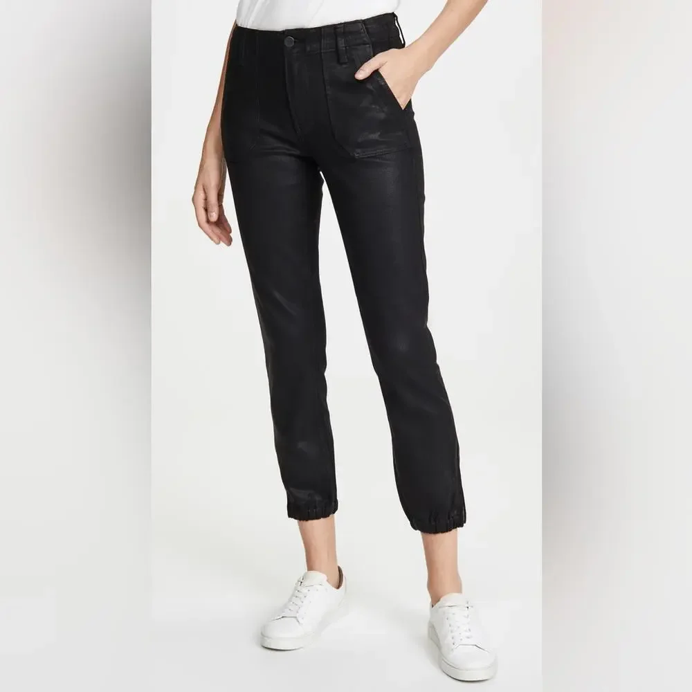 NWT PAIGE | SZ 23 - 27 | Mayslie Joggers Black Coated Cropped Jeans - Picture 3 of 9
